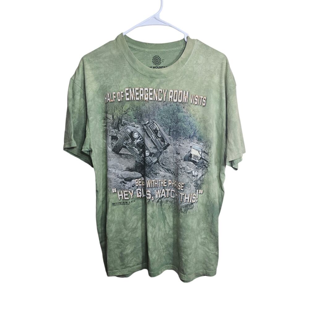 THE MOUNTAIN Hey Guys Watch This Shirt Green Tie Dye Tshirt Mens Sz L